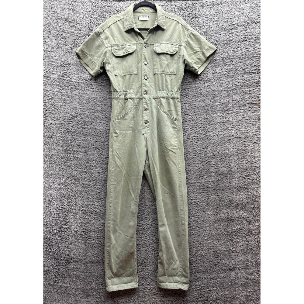 Free People We The Free Denim Marci Jumpsuit Washed Army Green Womens Size S